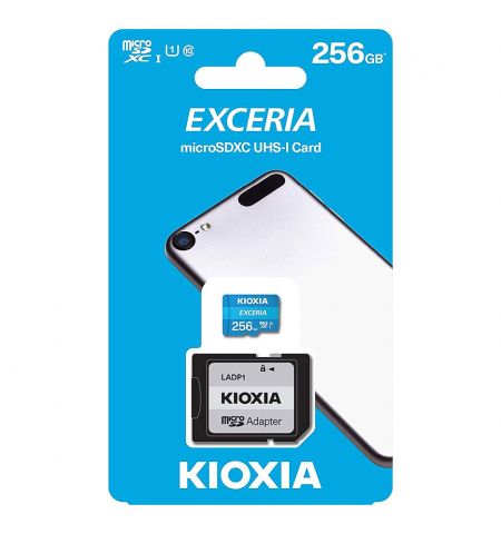 Карта памяти 256GB Kioxia Exceria LMEX1L256GG2 microSDHC (Toshiba), 100MB/s, (Class 10 UHS-I) + Adapter MicroSD->SD