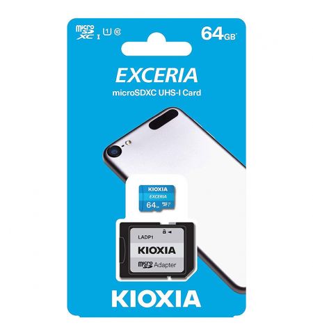 Карта памяти 64GB Kioxia Exceria LMEX1L064GG2 microSDHC, 100MB/s, (Class 10 UHS-I) + Adapter MicroSD->SD