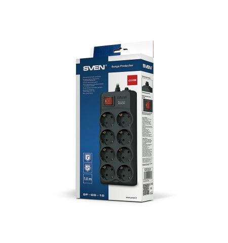 Фильтр импульсных помех SVEN SF-08-16, 8 Sockets, 3.0m (Priza cu protectie - prelungitor/basic surge protection)