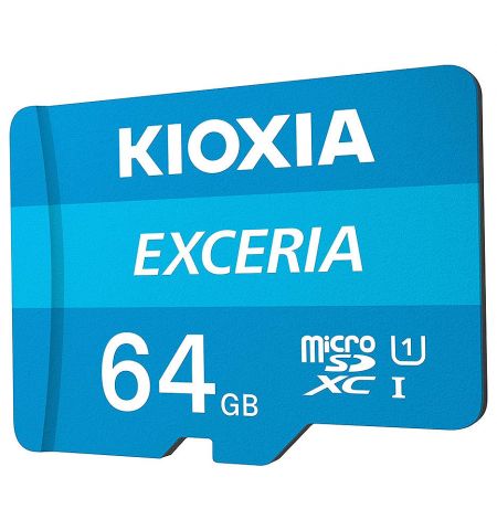 Карта памяти 64GB Kioxia Exceria LMEX1L064GG2 microSDHC, 100MB/s, (Class 10 UHS-I) + Adapter MicroSD->SD