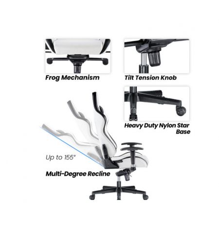 Игровое кресло Lumi Premium Gaming Chair CH06-36 with Headrest & Lumbar Support , Black/White, PVC Leather, 2D Armrest, Steel Frame, 350mm Nylon Plastic Base, PU Caster, 80mm Class 4 Gas Lift, Weight Capacity 180 Kg