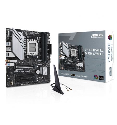 Материнская плата ASUS PRIME B650M-A WIFI II AMD B650, AM5, Dual DDR5 6400+MHz, PCI-E 4.0/3.0 x16, DislpayPort/D-Sub/HDMI 2.1, USB 3.2, SATA&PCIe RAID, M.2 PCIe 5.0 x4 Socket, M.2 PCIe 4.0 x4, SB 8-Ch., 2.5Gb Ethernet, Aura