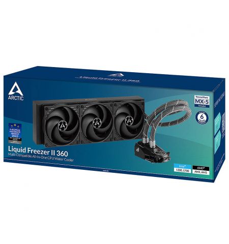 Система охлаждения Arctic Liquid Freezer II 360 Multi Compatible All-In-One CPU Water Cooler, Intel 1700, 1200, 115X, 2011-3, 2066, AMD AM5, AM4, VRM Fan: 40mm 1000–3000rpm, Pump: 800–2000rpm, 3x120mm Fan 200–1800rpm, Fluid Dynamic Bearing, ACFRE00068B Система охлаждения Arctic Liquid Freezer II 360 Multi Compatible All-In-One CPU Water Cooler, Intel 1700, 1200, 115X, 2011-3, 2066, AMD AM5, AM4, VRM Fan: 40mm 1000–3000rpm, Pump: 800–2000rpm, 3x120mm Fan 200–1800rpm, Fluid Dynamic Bearing, ACFRE00068B