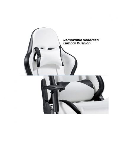 Игровое кресло Lumi Premium Gaming Chair CH06-36 with Headrest & Lumbar Support , Black/White, PVC Leather, 2D Armrest, Steel Frame, 350mm Nylon Plastic Base, PU Caster, 80mm Class 4 Gas Lift, Weight Capacity 180 Kg