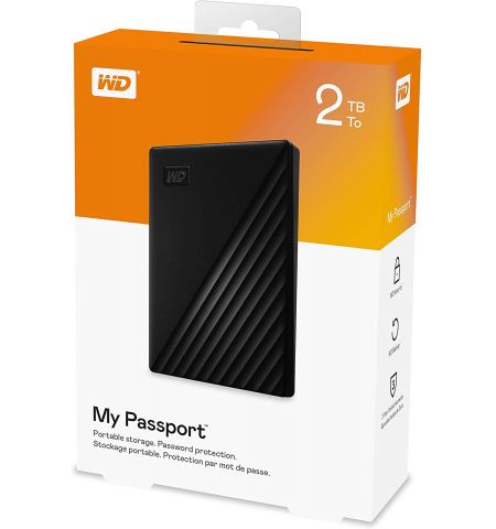 2.5" External HDD 2.0TB (USB3.0)  Western Digital "My Passport Ultra", Black, Durable design, Password protection + 256-bit AES hardware encryption