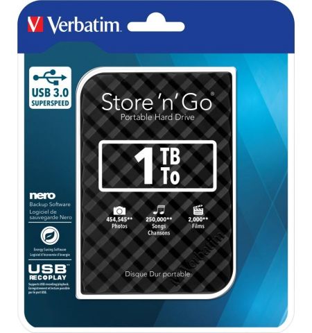 2.5" Внешний HDD Verbatim "Store 'n' Go" / USB3.0 / 1.0TB / Black