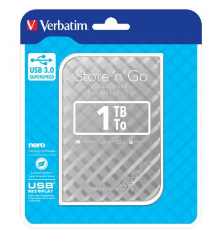 2.5" Внешний HDD Verbatim "Store 'n' Go" / USB3.0 / 1.0TB / Silver