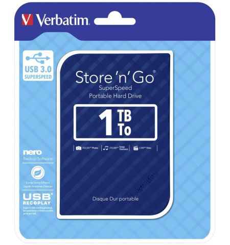 2.5" Внешний HDD Verbatim "Store 'n' Go" / USB3.0 / 1.0TB / Blue