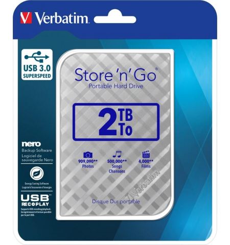 2.5" Внешний HDD Verbatim "Store 'n' Go" / USB3.0 / 2.0TB / Silver