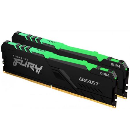 16GB (Kit of 2*8GB) DDR4-3733  Kingston FURY® Beast DDR4 RGB, PC29800, CL19, 1.35V, Auto-overclocking, Asymmetric BLACK low-profile heat spreader, Dynamic RGB effects Kingston FURY Infrared Sync technology, Intel XMP Ready (Extreme Memory Profiles)