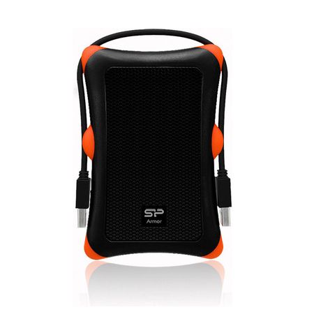 2.5" External HDD 2.0TB (USB3.1)  Silicon Power Armor A30, Black/Orange, Rubber + Plastic, Military-Grade Protection MIL-STD 810G, Internal silica gel suspension system and external silica gel bubbles keeps your hard drive safe from drops and bumps