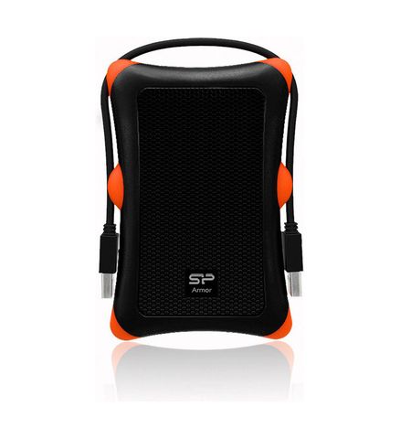 2.5" External HDD 1.0TB (USB3.1)  Silicon Power Armor A30, Black/Orange, Rubber + Plastic, Military-Grade Protection MIL-STD 810G, Internal silica gel suspension system and external silica gel bubbles keeps your hard drive safe from drops and bumps