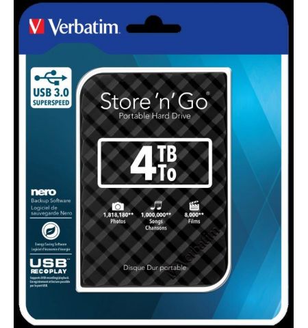 2.5" Внешний HDD Verbatim "Store 'n' Go" / USB3.0 / 4.0TB / Black