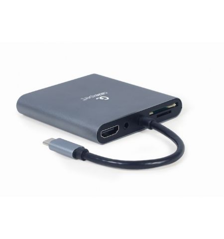 Адаптер 6-in-1 Gembird A-CM-COMBO6-01 / USB3 port, 4K HDMI and Full HD VGA video, stereo audio, card reader and USB Type-C PD charge support