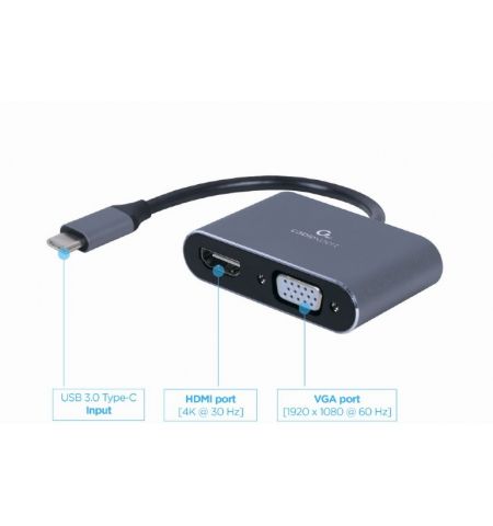Адаптер Gembird A-USB3C-HDMIVGA-01 / USB Type-C to HDMI + VGA display adapter, space grey