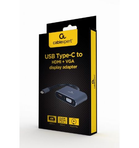 Адаптер Gembird A-USB3C-HDMIVGA-01 / USB Type-C to HDMI + VGA display adapter, space grey