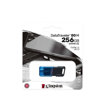 Флеш-накопитель USB-С3.2 Kingston DataTraveler 80M 256ГБ, Black/Blue Флеш-накопитель USB-С3.2 Kingston DataTraveler 80M 256ГБ, Black/Blue