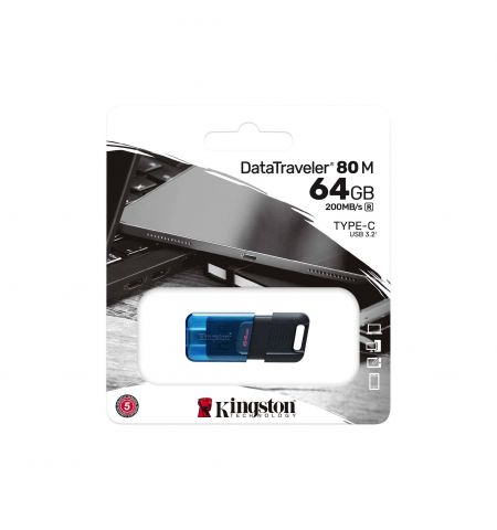 Флеш-накопитель USB-С3.2 Kingston DataTraveler 80M 64ГБ, Black/Blue Флеш-накопитель USB-С3.2 Kingston DataTraveler 80M 64ГБ, Black/Blue