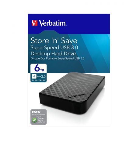 3.5" Внешний HDD Verbatim "Store 'n' Save" / 6.0TB / USB3.0 / External power: +12VDC Input / Black