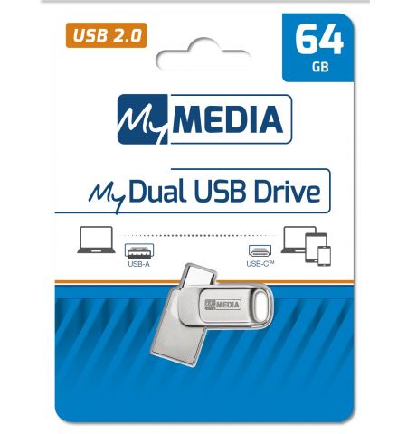 Флеш-накопитель USB2.0 MyMedia (by Verbatim) MyDual / USB A + USB-C /  64ГБ Флеш-накопитель USB2.0 MyMedia (by Verbatim) MyDual / USB A + USB-C /  64ГБ