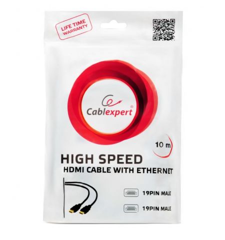 Cable HDMI  CC-HDMI4-10M, 10 m, HDMI v.1.4, male-male, Black cable with gold-plated connectors, Bulk packing