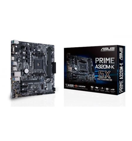 ASUS PRIME A320M-K, Socket AM4, AMD A320, Dual 2xDDR4-3200, APU AMD graphics, VGA, HDMI, 1xPCIe X16, 4xSATA3, RAID, 1x M.2 slot, 2xPCIe X1, ALC887 7.1ch HDA, GbE LAN, 6xUSB3.1, 5X Pro.III, mATX