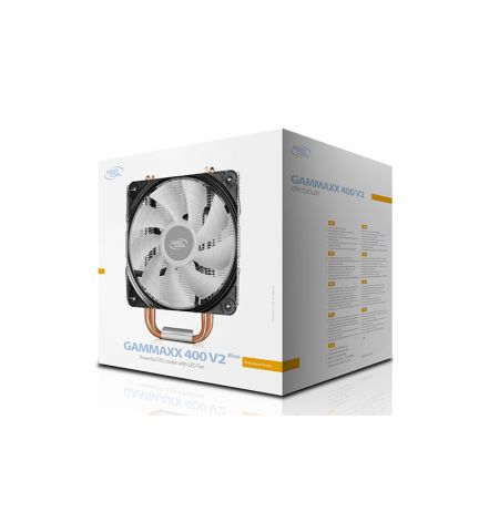 DEEPCOOL Cooler  "GAMMAXX 400 V2 BLUE", Socket Intel LGA1700/1200/1151/1150/1155 & AM5/AM4, up to TDP 180W, 120х120х25mm, PWM Fan with BLUE LED, 500~1650rpm, <27.8 dBA, 64.5CFM, 4 pin, PWM, Hydro Bearing, 4x 6mm Cooper heatpipes direct contact