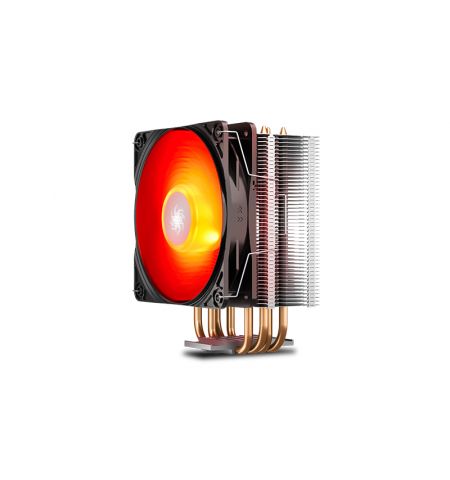 DEEPCOOL Cooler  "GAMMAXX 400 V2 RED", Socket Intel LGA1700/1200/1151/1150/1155 & AM5/AM4, up to TDP 180W, 120х120х25mm, PWM Fan with RED LED, 500~1650rpm, <27.8 dBA, 64.5CFM, 4 pin, PWM, Hydro Bearing, 4x 6mm Cooper heatpipes direct contact