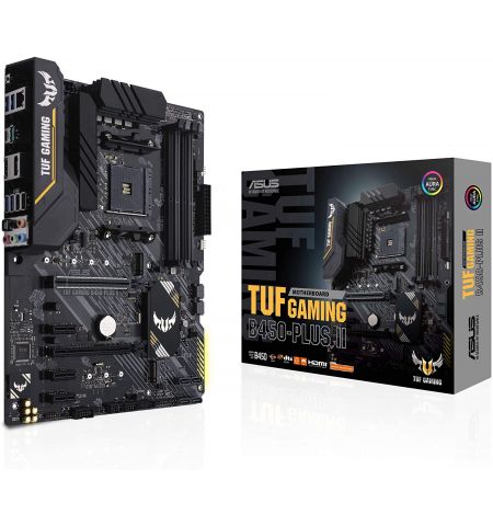 ASUS TUF GAMING B450-PLUS II, Socket AM4, AMD B450, Dual 4xDDR4-4400, APU AMD graphics, HDMI, DP, 2xPCIe X16, 6xSATA3, RAID, 2xM.2, 3xPCIeX1, ALC S1200A HDA, GbE LAN, 2xUSB3.2 Gen2(Type A+C), 6xUSB3.2, Aura Sync RGB, TUF comp, ATX