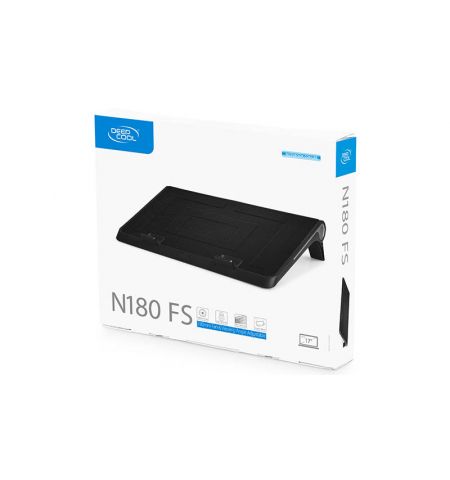 DEEPCOOL "N180 FS", Notebook Cooling Pad up to 17", 1 fan - 180mm  with fan speed control button, 1150±10%RPM, <16~20 dBA, 84.7CFM, 2 viewing angles adjustable, Dual USB ports, Metal Mesh Panel, Hydro Bearing, Black