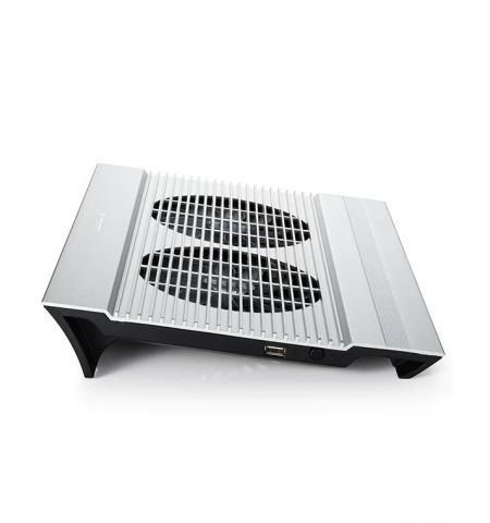 DEEPCOOL "N8", Notebook Cooling Pad up to 17", 2 fan - 140mm, 1000rpm, <25dBA, 94.7CFM, 4x USB, all aluminum extrusion panel, Silver