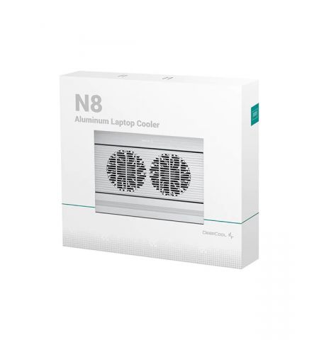 DEEPCOOL "N8", Notebook Cooling Pad up to 17", 2 fan - 140mm, 1000rpm, <25dBA, 94.7CFM, 4x USB, all aluminum extrusion panel, Silver