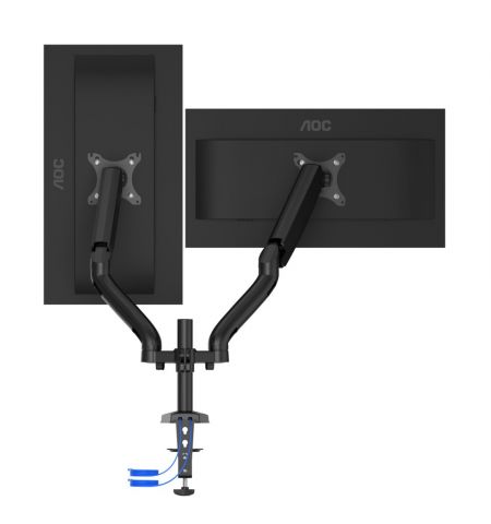 Arm for 2 monitors 13"-31.5" -  AOC AD110DX with integrated USB Hub, Black, USB Hub: USB-C + USB3.0, Desk Clamp/Grommet, Aluminum structure, Gas spring, Height adjustment, Max.Load: 2-9kg, Tilt: '-90°~+85°, Swivel:180°, Rotation: 360°, Hidden cable manage Arm for 2 monitors 13"-31.5" -  AOC AD110DX with integrated USB Hub, Black, USB Hub: USB-C + USB3.0, Desk Clamp/Grommet, Aluminum structure, Gas spring, Height adjustment, Max.Load: 2-9kg, Tilt: '-90°~+85°, Swivel:180°, Rotation: 360°, Hidden cable manage