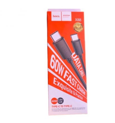 Кабель Type-C на Type-C HOCO  X88 Gratified / 1m / PVC / up to 3A / Black