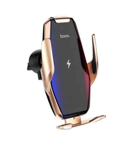 Автомобильный держатель с автоматической индукционной беспроводной зарядкой HOCO S14 Surpass / Wireless output: 5W / 7.5W / 10W / 15W / Black/Gold Автомобильный держатель с автоматической индукционной беспроводной зарядкой HOCO S14 Surpass / Wireless output: 5W / 7.5W / 10W / 15W / Black/Gold