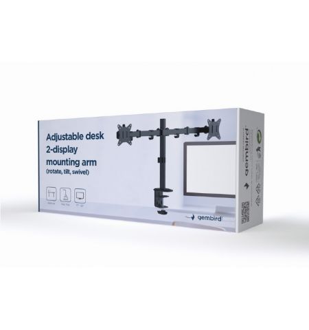 Arm for 2 monitors 17"-32"  Gembird MA-D2-01, Adjustable desk 2-display mounting arm (rotate, tilt, swivel),  VESA 75/100, up to 9 kg, black Arm for 2 monitors 17"-32"  Gembird MA-D2-01, Adjustable desk 2-display mounting arm (rotate, tilt, swivel),  VESA 75/100, up to 9 kg, black