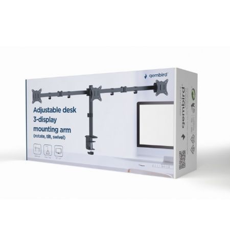 Arm for 3 monitors 17"-27"  Gembird MA-D3-01, Adjustable desk 3-display mounting arm (rotate, tilt, swivel), up to 7 kg,  VESA 75/100, black Arm for 3 monitors 17"-27"  Gembird MA-D3-01, Adjustable desk 3-display mounting arm (rotate, tilt, swivel), up to 7 kg,  VESA 75/100, black