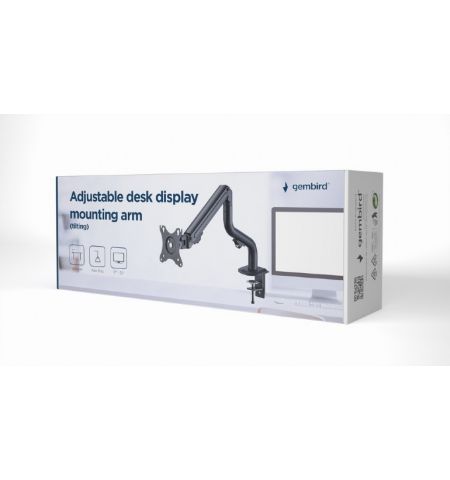 Arm for 1 monitor 17"-32" - Gembird MA-DA1-02, Adjustable desk display mounting arm, Gas spring 2-8kg, VESA 75/100, arm rotates, extends and retracts, tilts to change reading angles, and allows to rotate display from landscape-to-portrait mode