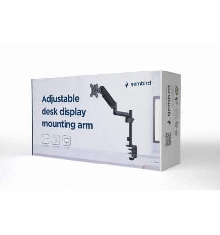 Arm for 1 monitor 17"-32" - Gembird MA-DA1P-01, Adjustable desk display mounting arm, Gas spring 2-9 kg, VESA 75/100, arm rotates, extends and retracts, tilts to change reading angles, and allows to rotate display from landscape-to-portrait mode