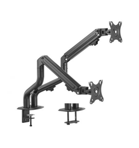 Arm for 2 monitors 17"-32" - Gembird MA-DA2-02, Steel (1.35 mm), Gas spring 2-8 kg, VESA 75/100, arm rotates, extends and retracts, tilts to change reading angles, and allows to rotate display from landscape-to-portrait mode