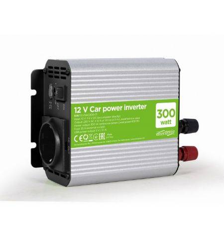 EnerGenie EG-PWC300-01, 12 V Car power inverter, 300 W, with USB port / 5V-2.1A, LED indicator, Input: 10-16 VDC (accumulator directly) - Output: 230 VAC +/- 10% at 50 Hz (+/-3Hz), modified sine wave