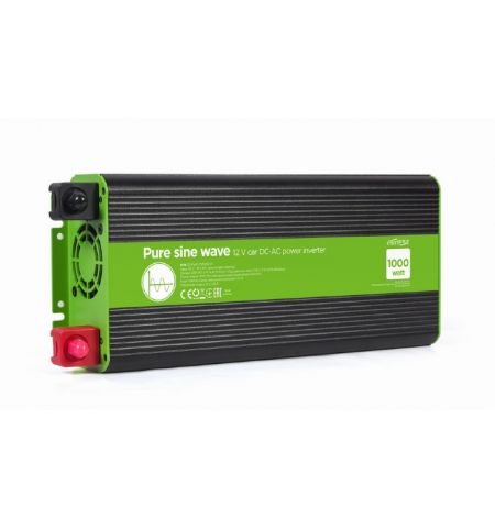EnerGenie EG-PWC-PS1000-01, 12 V Pure sine wave car DC-AC power inverter, 1000 W, with USB port / 5V-2.1A,  Input: 10-16 VDC (accumulator directly) - Output: 230 VAC +/- 10% at 50 Hz (+/-1Hz), pure sine wave, THD < 3%, 90% efficiency
