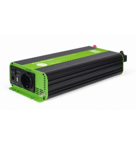 EnerGenie EG-PWC-PS1000-01, 12 V Pure sine wave car DC-AC power inverter, 1000 W, with USB port / 5V-2.1A,  Input: 10-16 VDC (accumulator directly) - Output: 230 VAC +/- 10% at 50 Hz (+/-1Hz), pure sine wave, THD < 3%, 90% efficiency