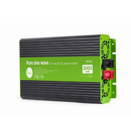 EnerGenie EG-PWC-PS2000-01, 12 V Pure sine wave car DC-AC power inverter, 2000 W, with USB port / 5V-2.1A, Input: 10-16 VDC (accumulator directly) - Output: 230 VAC +/- 10% at 50 Hz (+/-1Hz), pure sine wave, THD < 3%, 90% efficiency