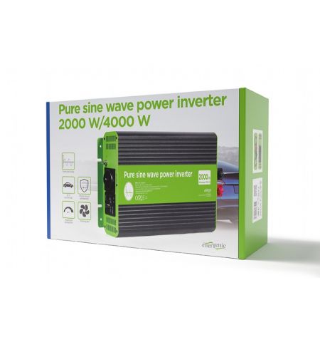 EnerGenie EG-PWC-PS2000-01, 12 V Pure sine wave car DC-AC power inverter, 2000 W, with USB port / 5V-2.1A, Input: 10-16 VDC (accumulator directly) - Output: 230 VAC +/- 10% at 50 Hz (+/-1Hz), pure sine wave, THD < 3%, 90% efficiency EnerGenie EG-PWC-PS2000-01, 12 V Pure sine wave car DC-AC power inverter, 2000 W, with USB port / 5V-2.1A, Input: 10-16 VDC (accumulator directly) - Output: 230 VAC +/- 10% at 50 Hz (+/-1Hz), pure sine wave, THD < 3%, 90% efficiency
