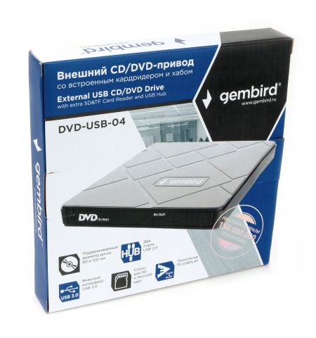 External DVD USB Drive Gembird  DVD-USB-04, CD-DA, CD-R, CD-RW, DVD+R, DVD+R DL, DVD+RW, DVD-R, DVD-R DL, DVD-RAM, DVD-ROM DL, DVD-RW, DVD-Video, Supported disc diameter: 80 mm,120 mm,  USB2.0, Black, Retail