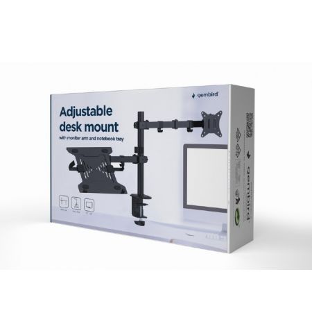 Gembird MA-DA-03,  Adjustable desk mount with monitor arm and notebook tray, Supports monitors up to 32" and notebooks up to 15.6", black Gembird MA-DA-03,  Adjustable desk mount with monitor arm and notebook tray, Supports monitors up to 32" and notebooks up to 15.6", black