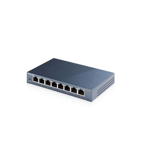 TP-LINK TL-SG108  8-port Gigabit Switch, 8 10/100/1000M RJ45 ports, steel case, QoS, IGMP Snooping