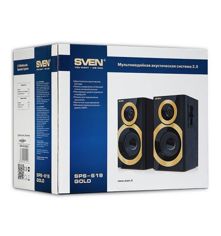 Колонки 2.0 SVEN SPS-619 / 20W RMS / Gold