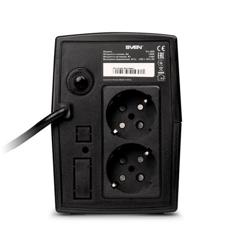 SVEN Pro 800, Line-interactive UPS with AVR, 800VA /480W, 2x Schuko outlets, 1x9AH, AVR: 165-275V, Cold start function, Black SVEN Pro 800, Line-interactive UPS with AVR, 800VA /480W, 2x Schuko outlets, 1x9AH, AVR: 165-275V, Cold start function, Black
